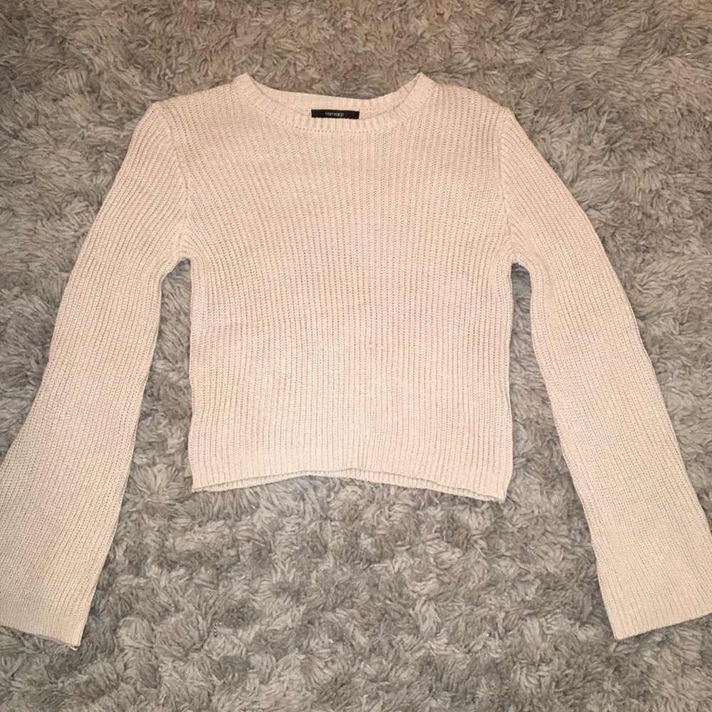 Tan Bell Sleeve Cropped Sweater